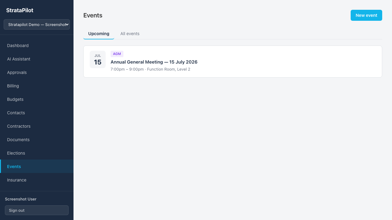 Events list