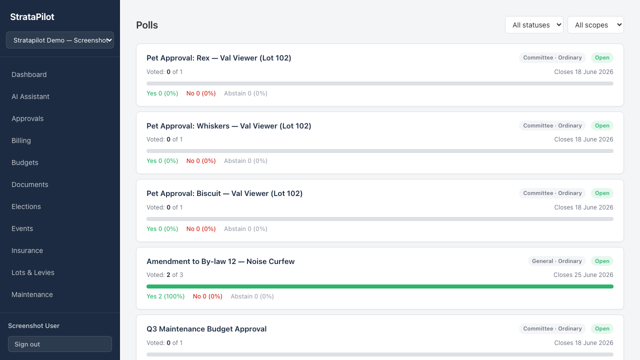 General meeting polls — lot owner view