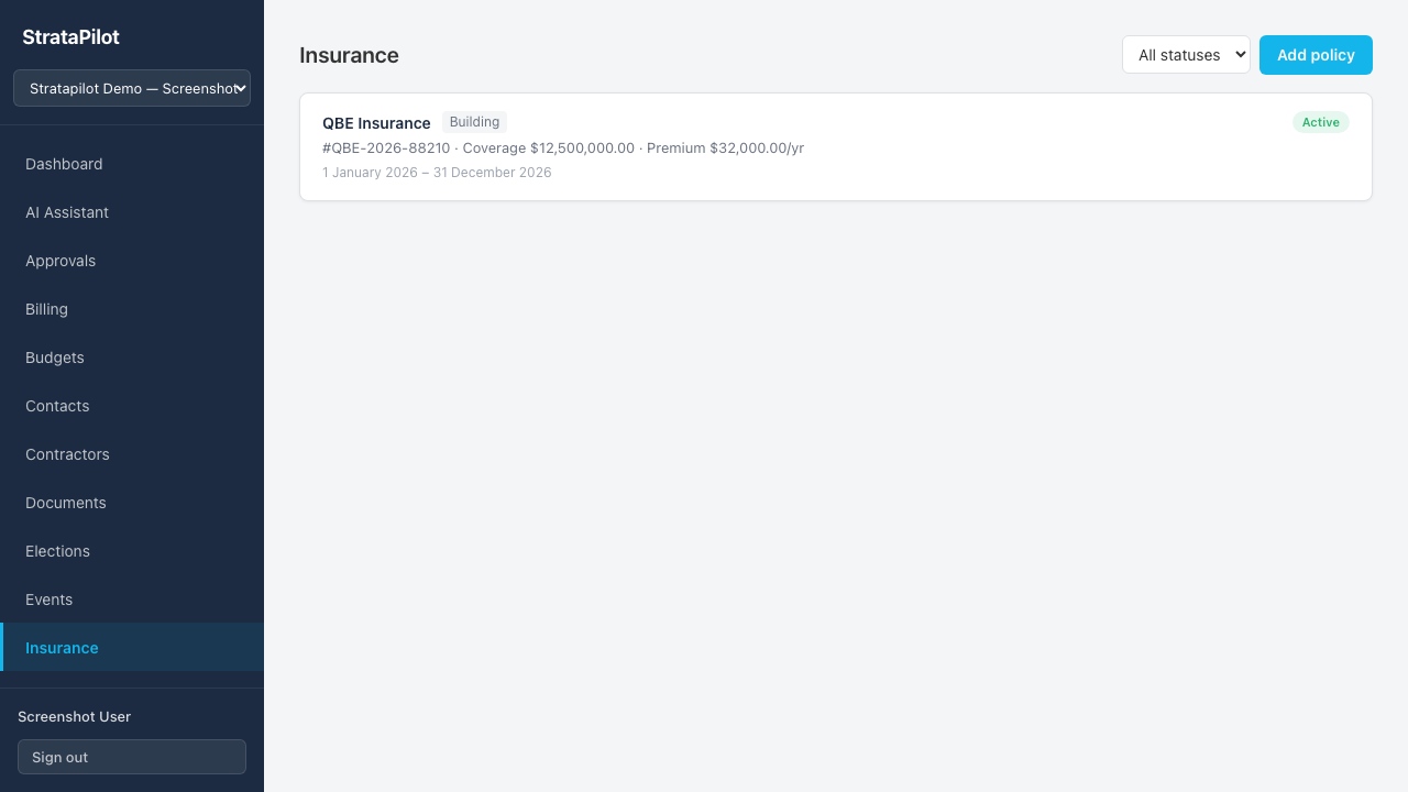 Insurance policies list