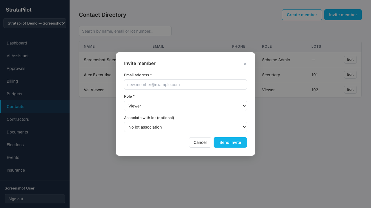 Invite member form
