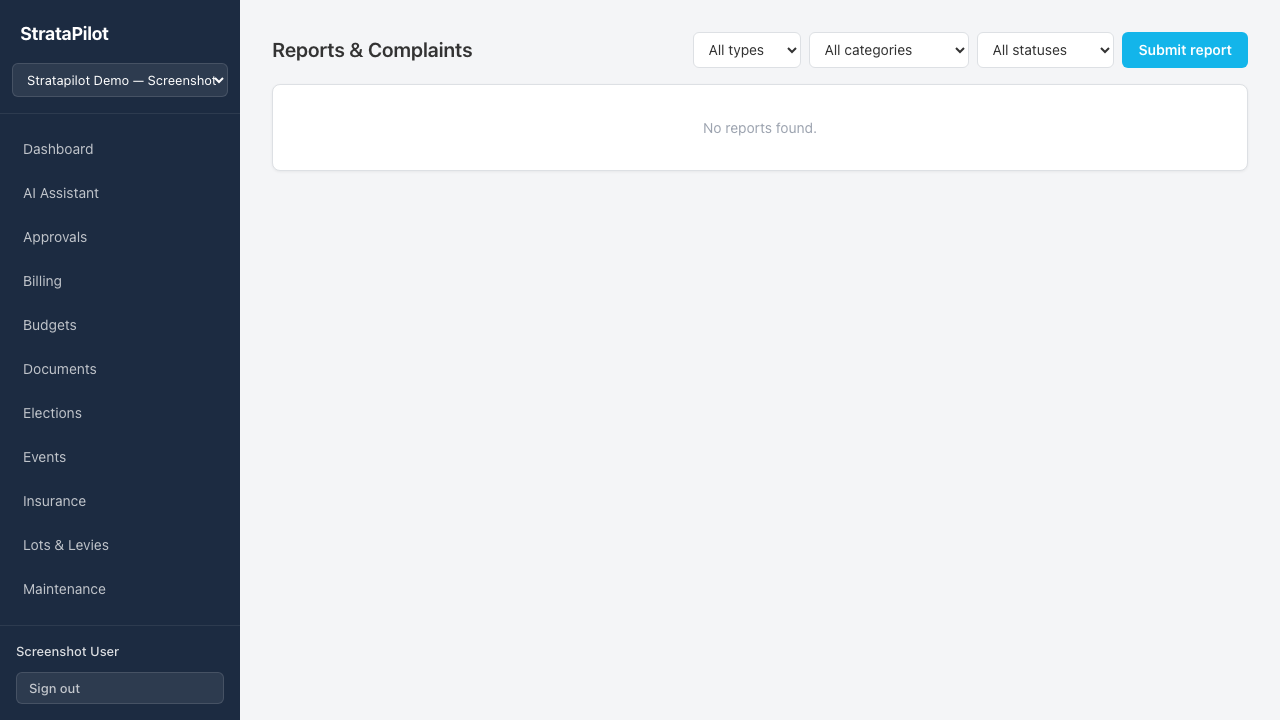Reports list — lot owner view